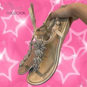 Vintage Y2k Madeline Stuart Rinestone Jewel Embellished Heeled Sandals